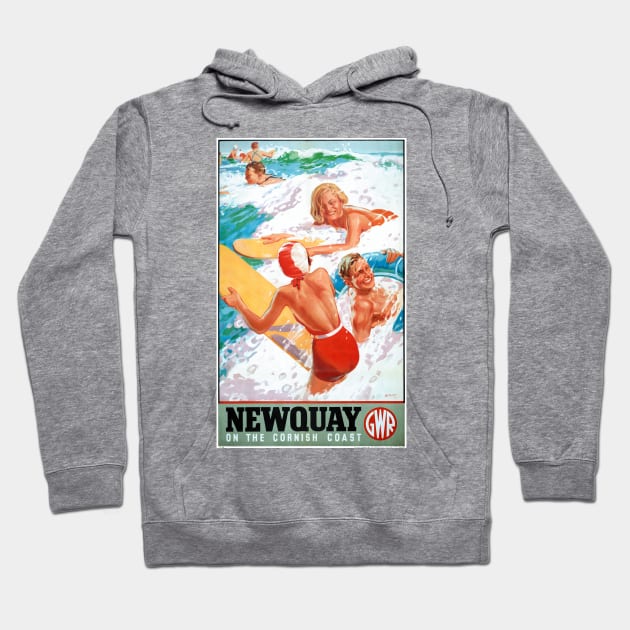 Vintage Travel Poster England Newquay Hoodie by vintagetreasure